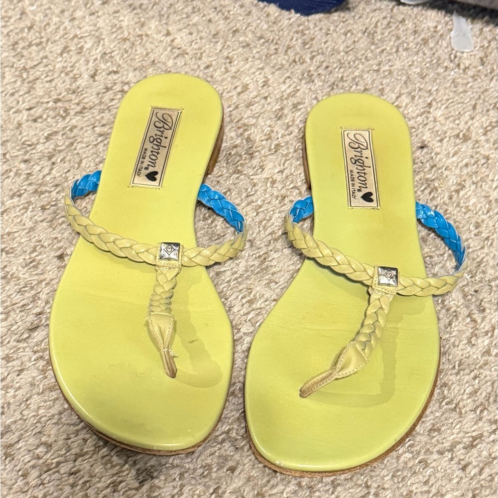Brighton Green Braided Thong Sandals with Blue Heel Strap